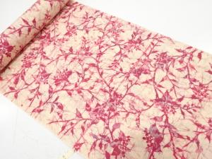 アンティーク　シルクウール　氷割れに草花模様　羽尺反物